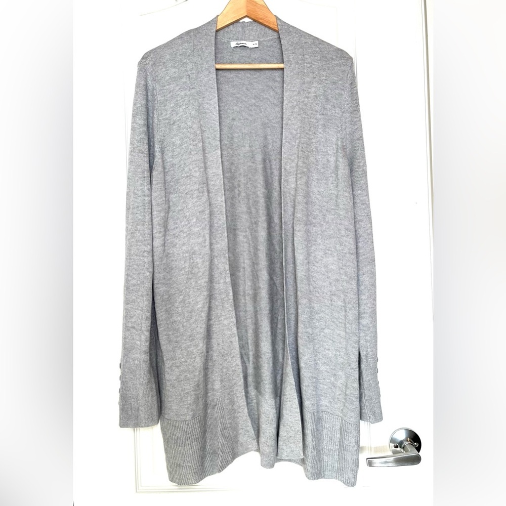 Reitmans Grey R Essentials Longline Open-Front Duster Cardigan Office Minimalist